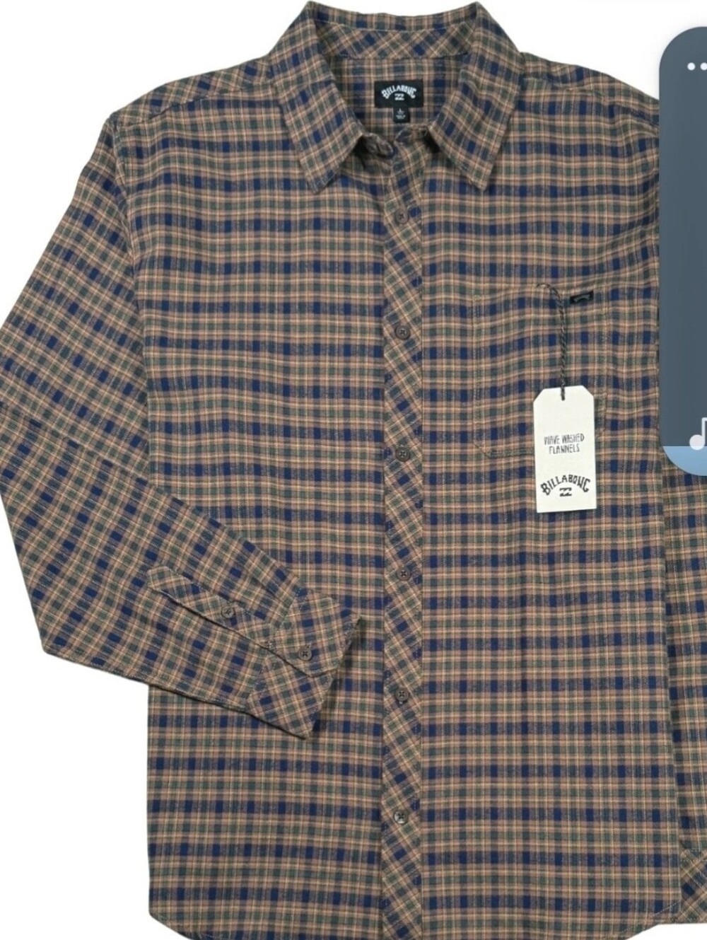 Billabong Coastline Flannel Brown and Blue Plaid Button-Down Shirt